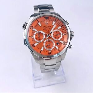 Bulova Mar Star Series B 43mm Orange Dial Silver-Tone Stainless Steel Strap...